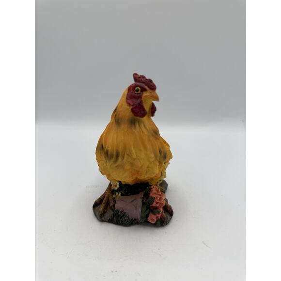 Yellow Rooster & Chick Figurine Resin Farmhouse Decor Country Chicken 5.5” Tall - Picture 2 of 7